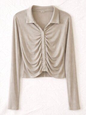🦋 2/30 Garage Ruched Button Front Collared Long Sleeve Top XL